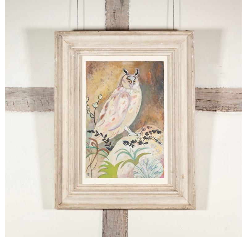Owl, Gouache Painting by Gwyneth Johnstone, circa 1999 1