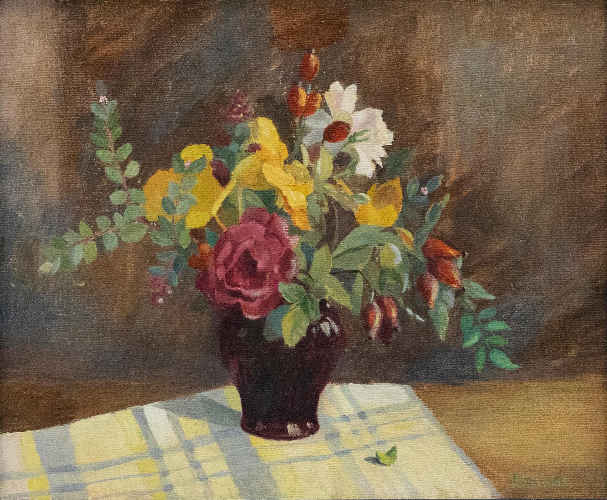 P. Bowser - Framed 20th Century Oil, Still life with Dog Rose - Painting by Unknown