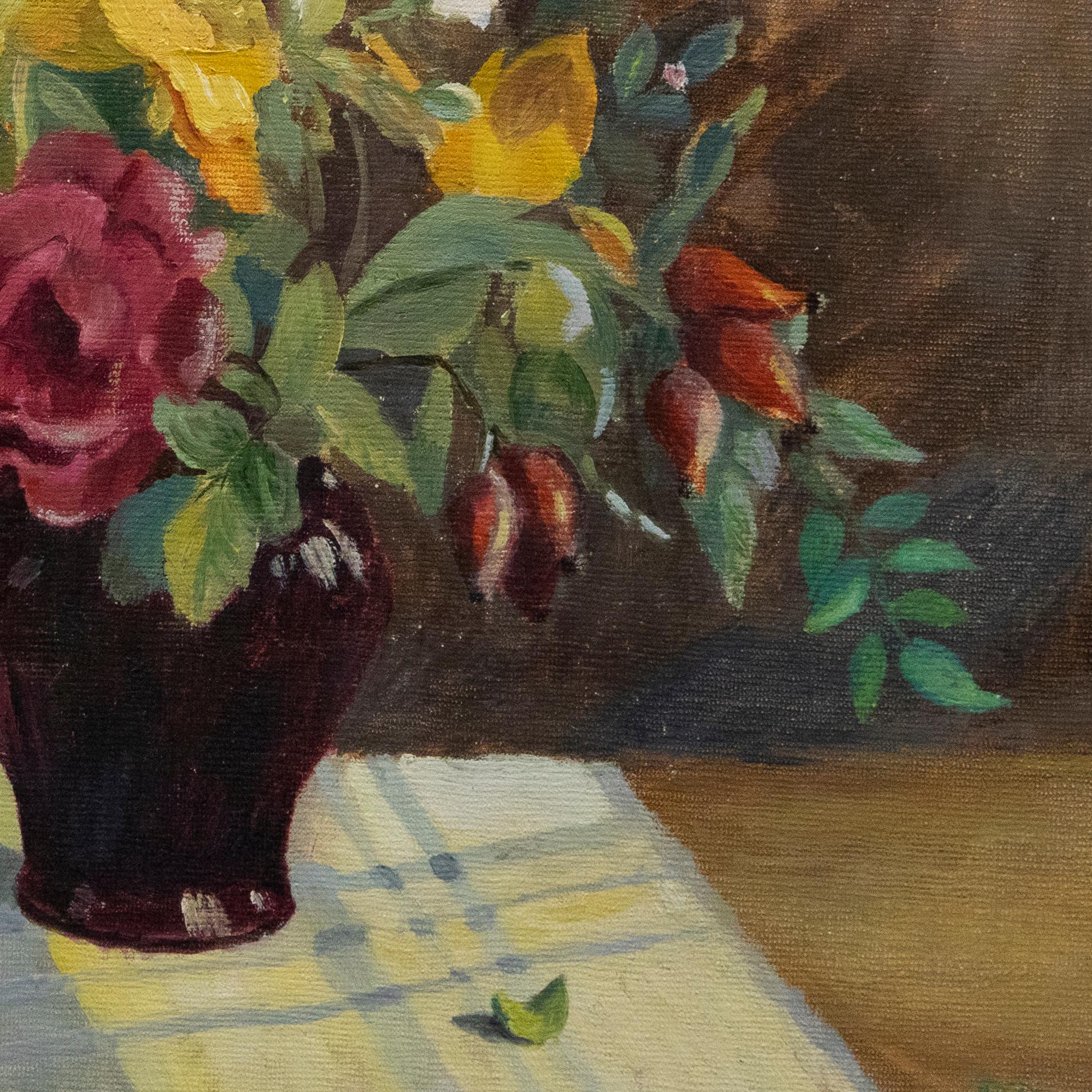 P. Bowser - Framed 20th Century Oil, Still life with Dog Rose For Sale 1