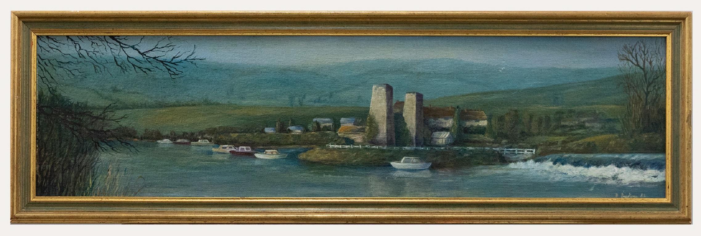 Unknown Landscape Painting - P. Burton - Framed 20th Century Oil, Across from the Jolley Sailor