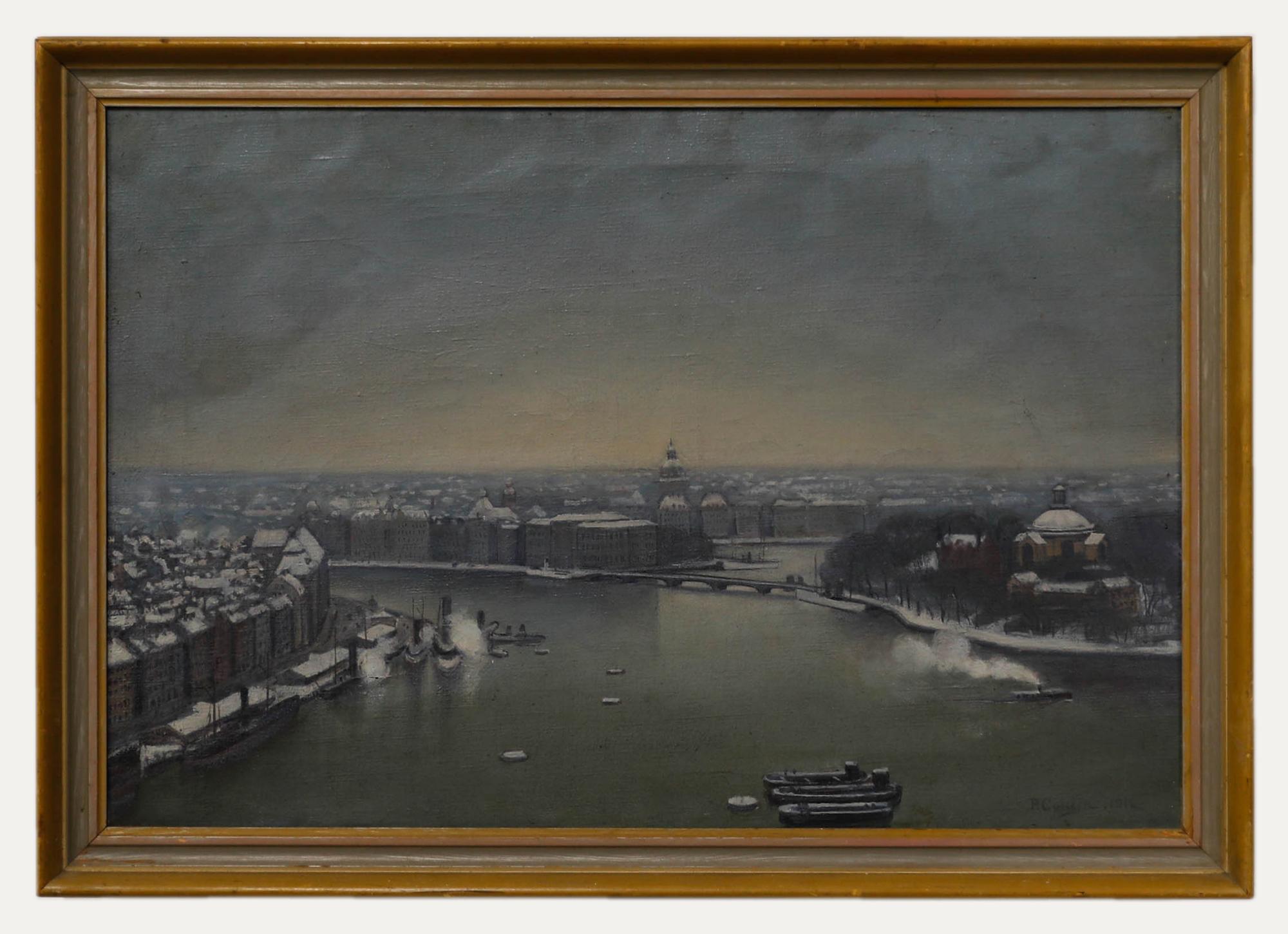 P. Collins - Gerahmtes Ölgemälde des frühen 20. Jahrhunderts, Winter in St. Petersburg, Gerahmt