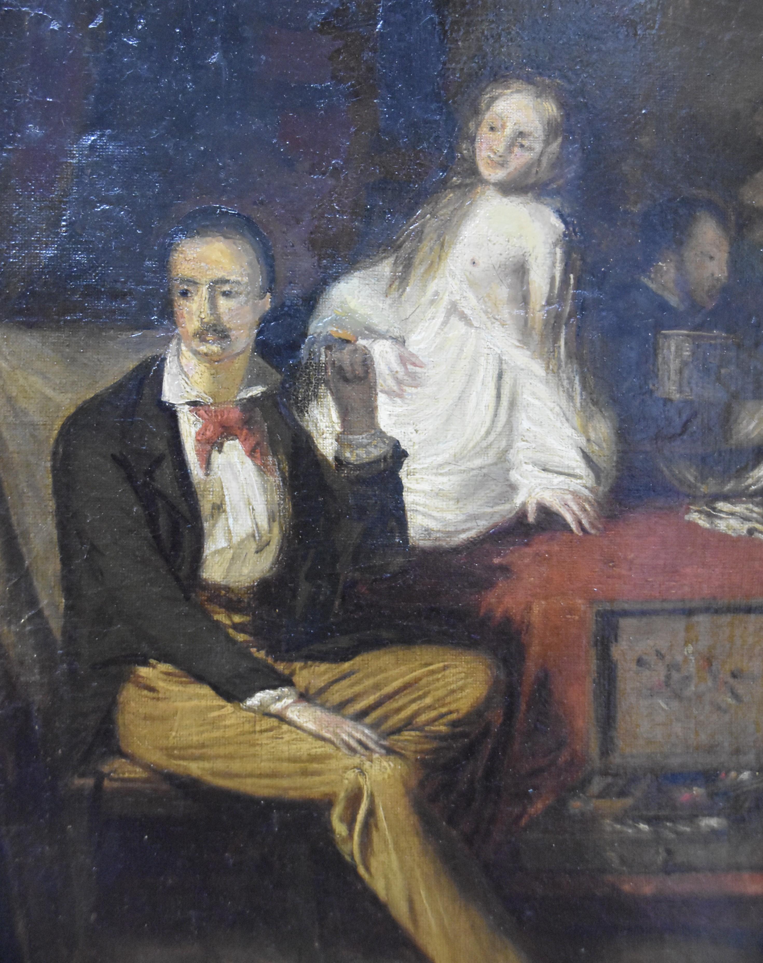 P Deltour (?), An artist and his models in the workshop, 1879, oil on canvas For Sale 2