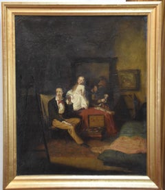 P Deltour (?), Un artista y sus modelos en el taller, 1879, óleo sobre lienzo