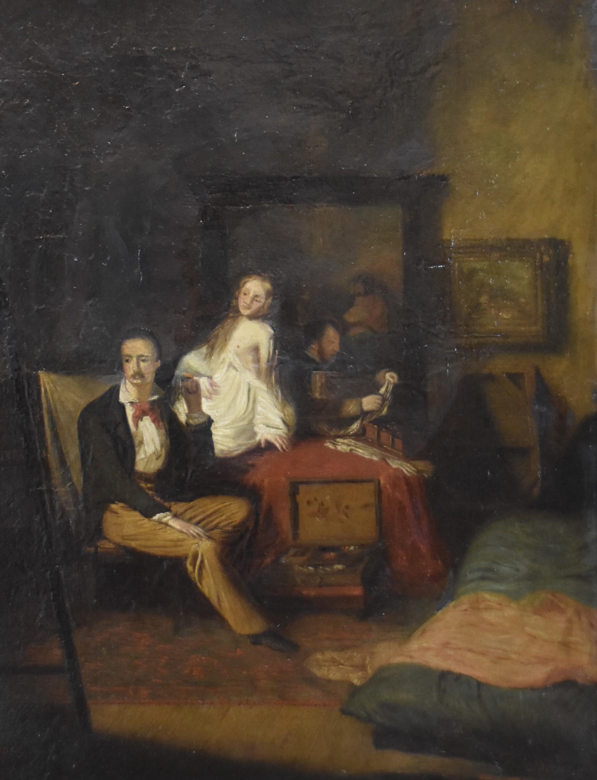 P Deltour (?), An artist and his models in the workshop, 1879, oil on canvas For Sale 1