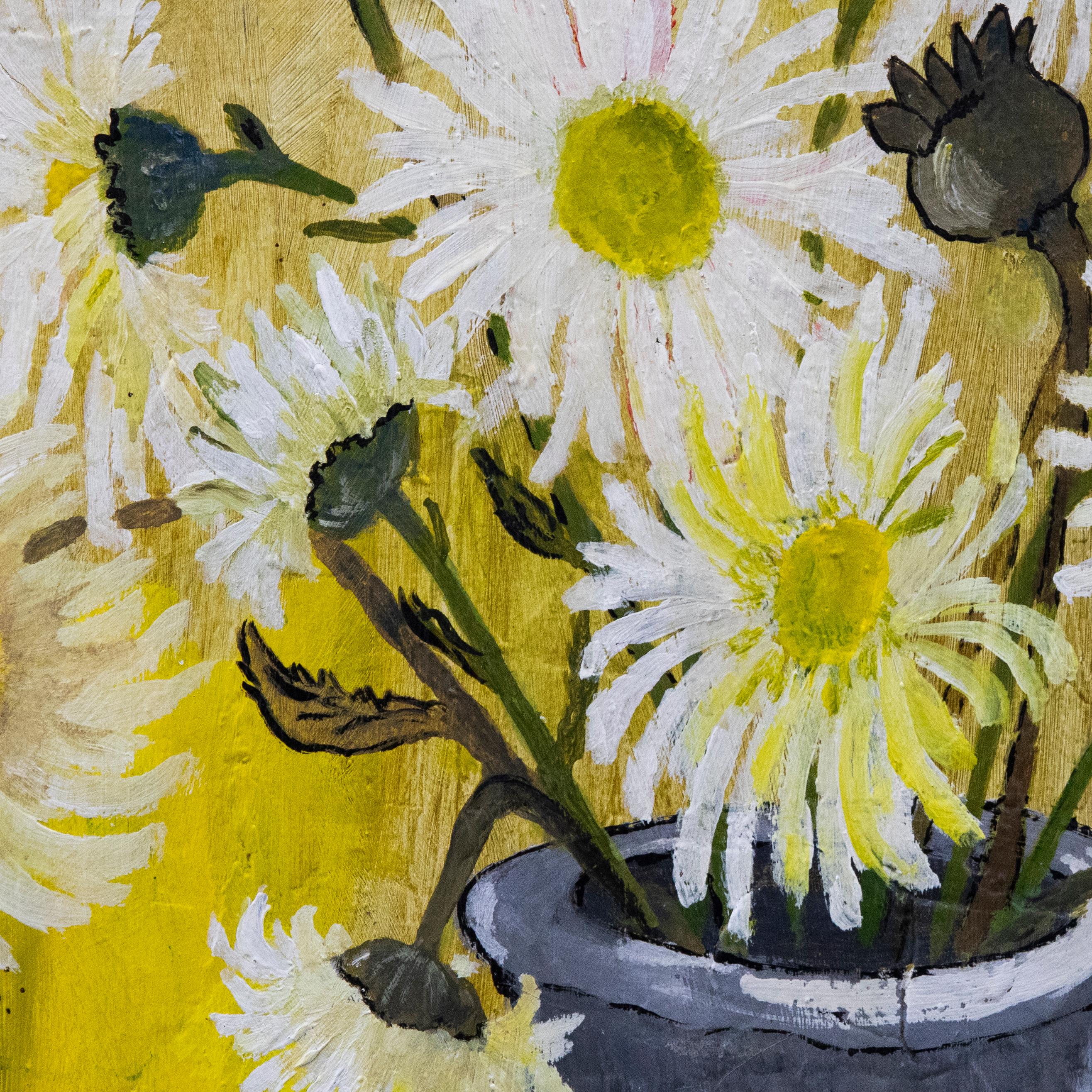 P. H. S.  - 1989 Oil, Chrysanthemums on Yellow For Sale 1
