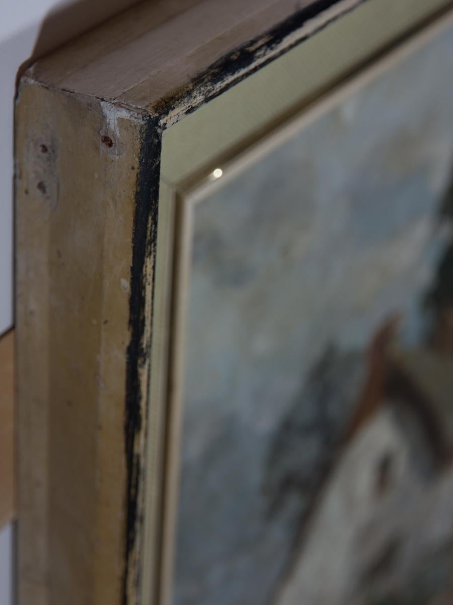 Une merveilleuse étude d'un cottage rural situé dans le paysage anglais. Avec des zones d'empâtement. Bien présenté dans un cadre moderne. Avec une �étiquette manuscrite au verso. Signé au dos. Sur carton.