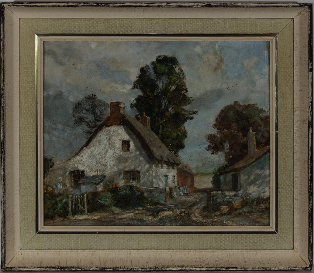 Landscape Painting Unknown - P. Jack Cross (fl.1898-1939) - Encadré Début du 20e siècle Huile, ferme de la vallée de Meon