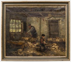 P. Janssen - Framed 1913 Oil, In the Clog Maker's Workshop
