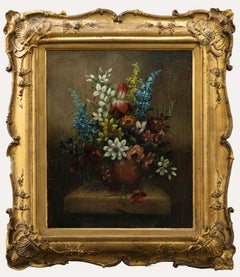 P. Le Bois  - 19th Century Oil, Still Life with Delphiniums and Clematis