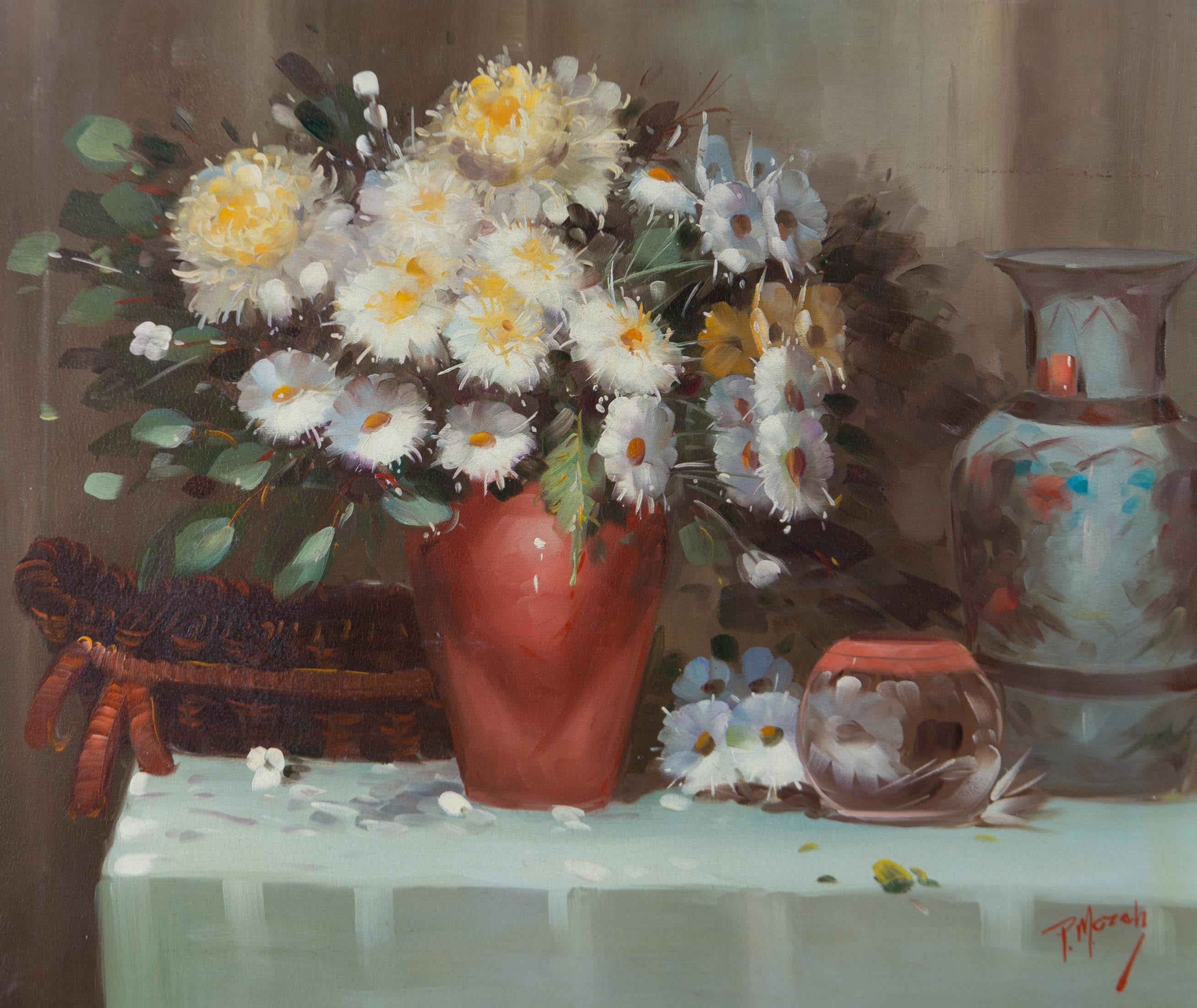 P. Mozah - 20th Century Oil, Still Life, Spring Flowers - Painting by Unknown