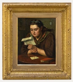 P. Pettit - Óleo de mediados del siglo XIX, La carta largamente esperada