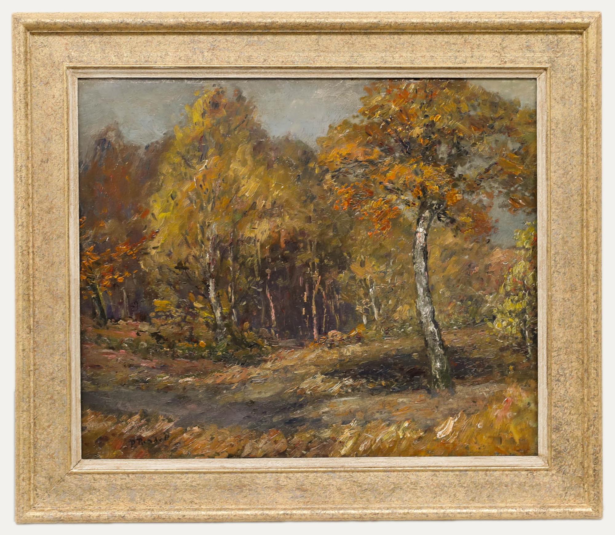 P. Randell - Gerahmtes Ölgemälde, Farbtöne des Herbstes, Mitte des 20. Jahrhunderts