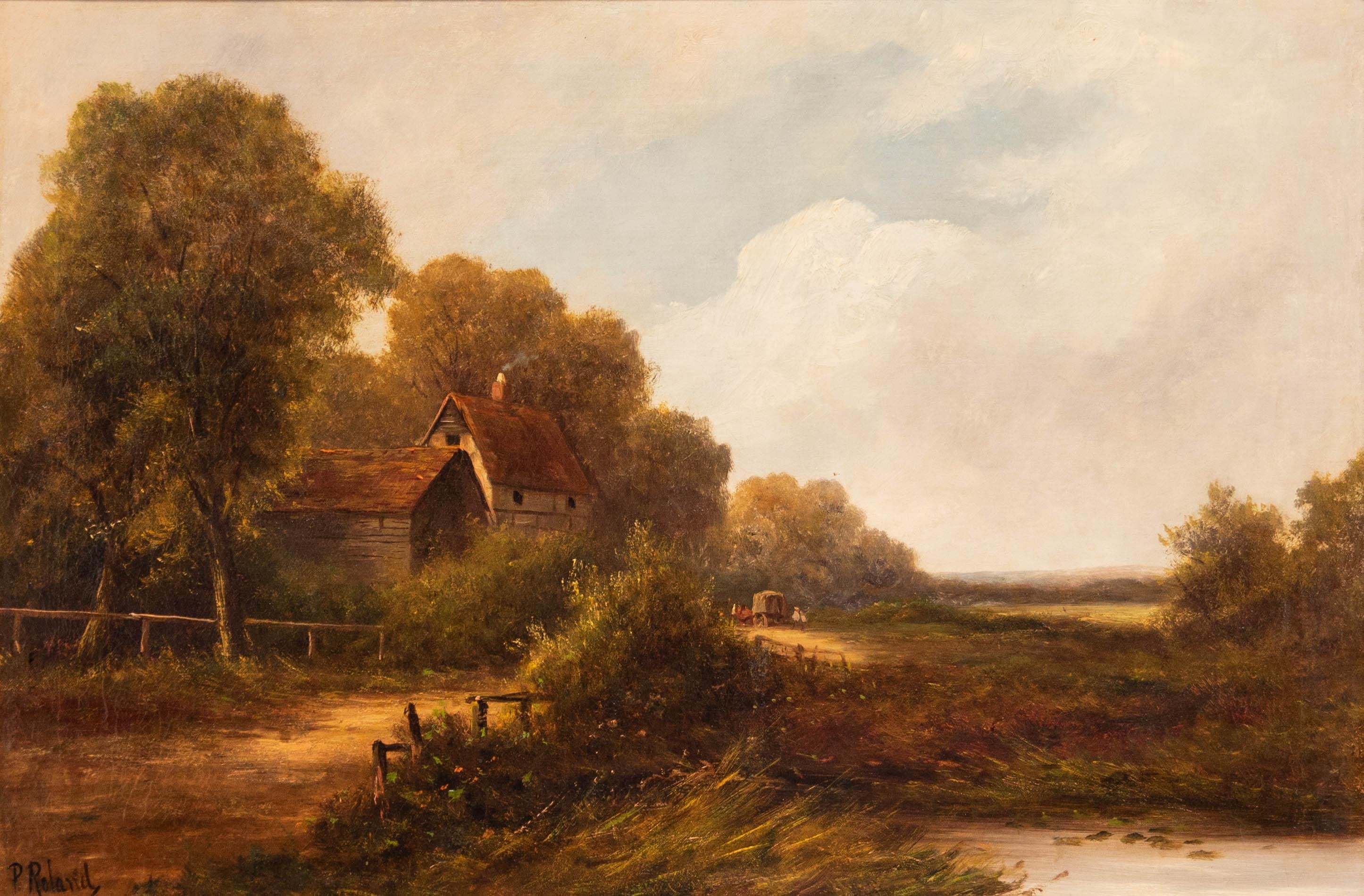 P. Roland  - Olio dei primi del Novecento, Lasciare il cottage - Painting di Unknown