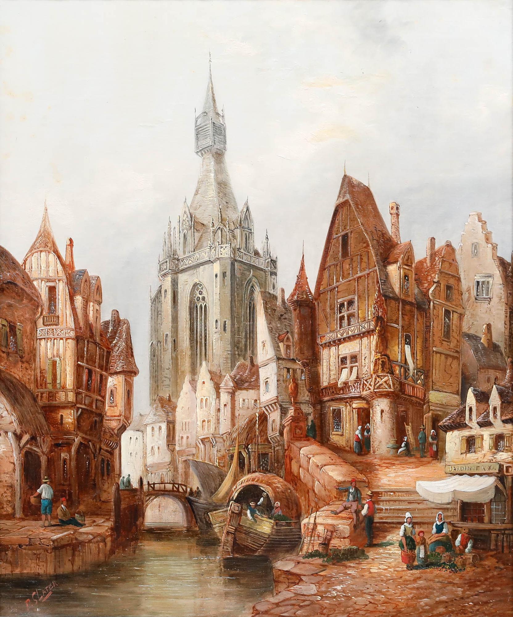P. Slater  - Continental School 19th Century Oil, View of The Cathedral - Painting by Unknown