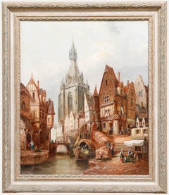 P. Slater  - Continental School 19th Century Oil, View of The Cathedral