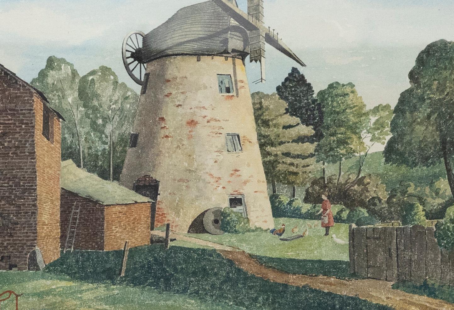 P. T.  - English School Early 20th Century Oil, Old Windmill - Painting by Unknown