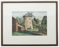 Used P. T.  - English School Early 20th Century Oil, Old Windmill
