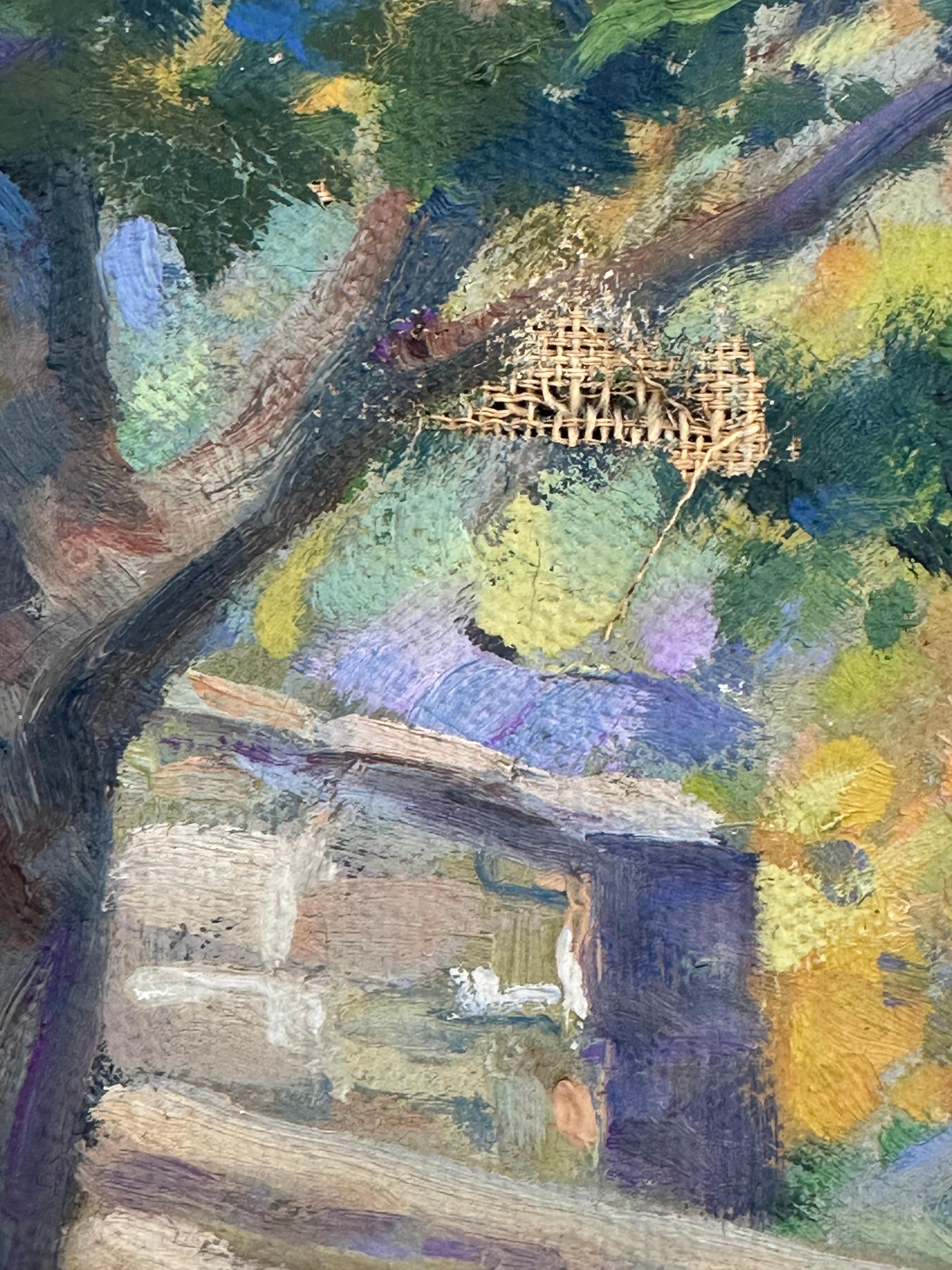 PA American Impressionist Bucks CO. Covered Bridge Landscape Oil Painting - Brown Landscape Painting by Unknown