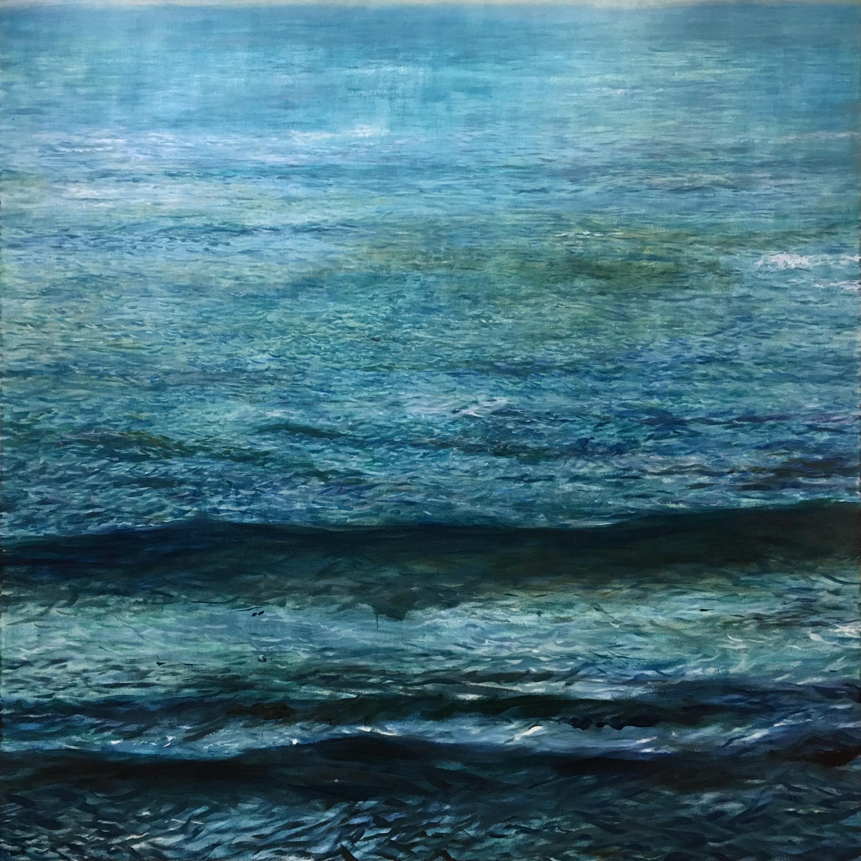Jung Han Kim Landscape Painting - Pacific 18, Realism, deep blue California ocean scene in oil