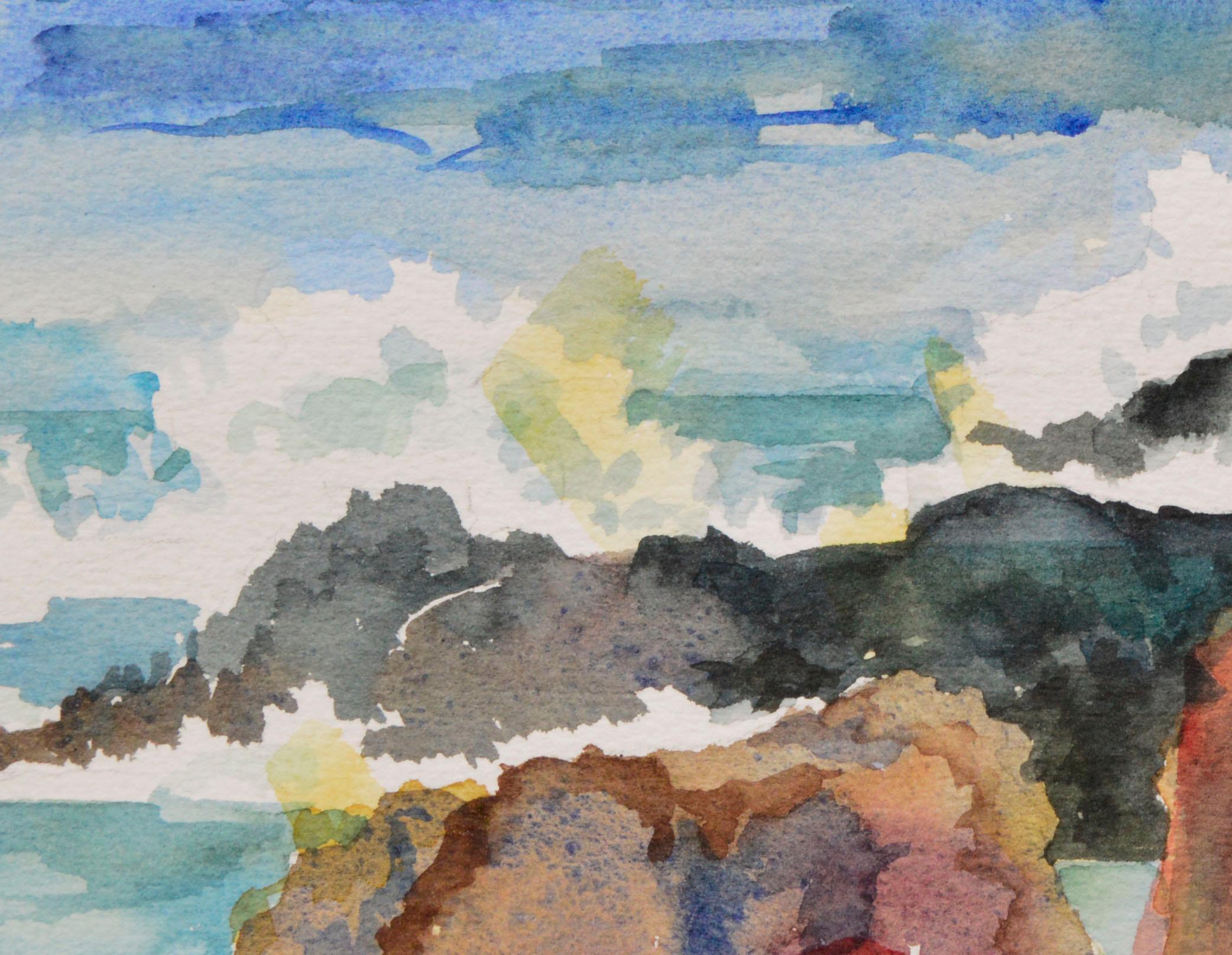 La côte Pacifique au printemps - Paysage aquarelle - Fauvisme Painting par Unknown