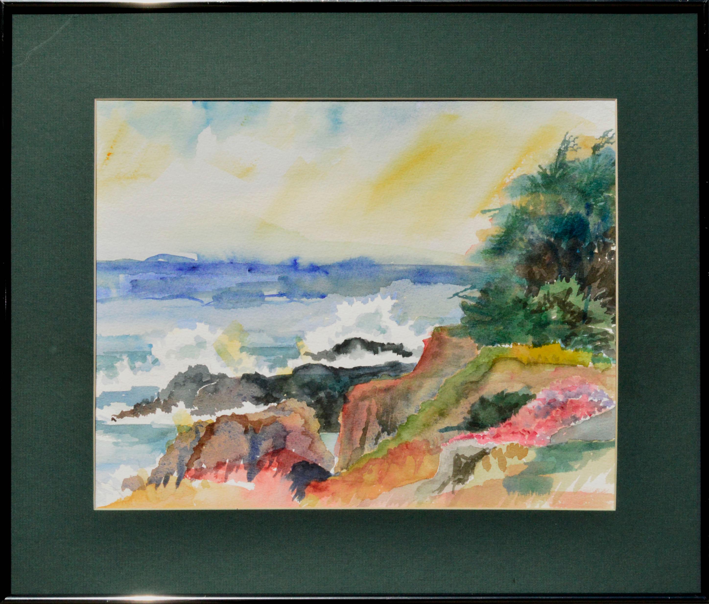 Landscape Painting Unknown - Aquarelle d'un paysage de la côte Pacifique au printemps