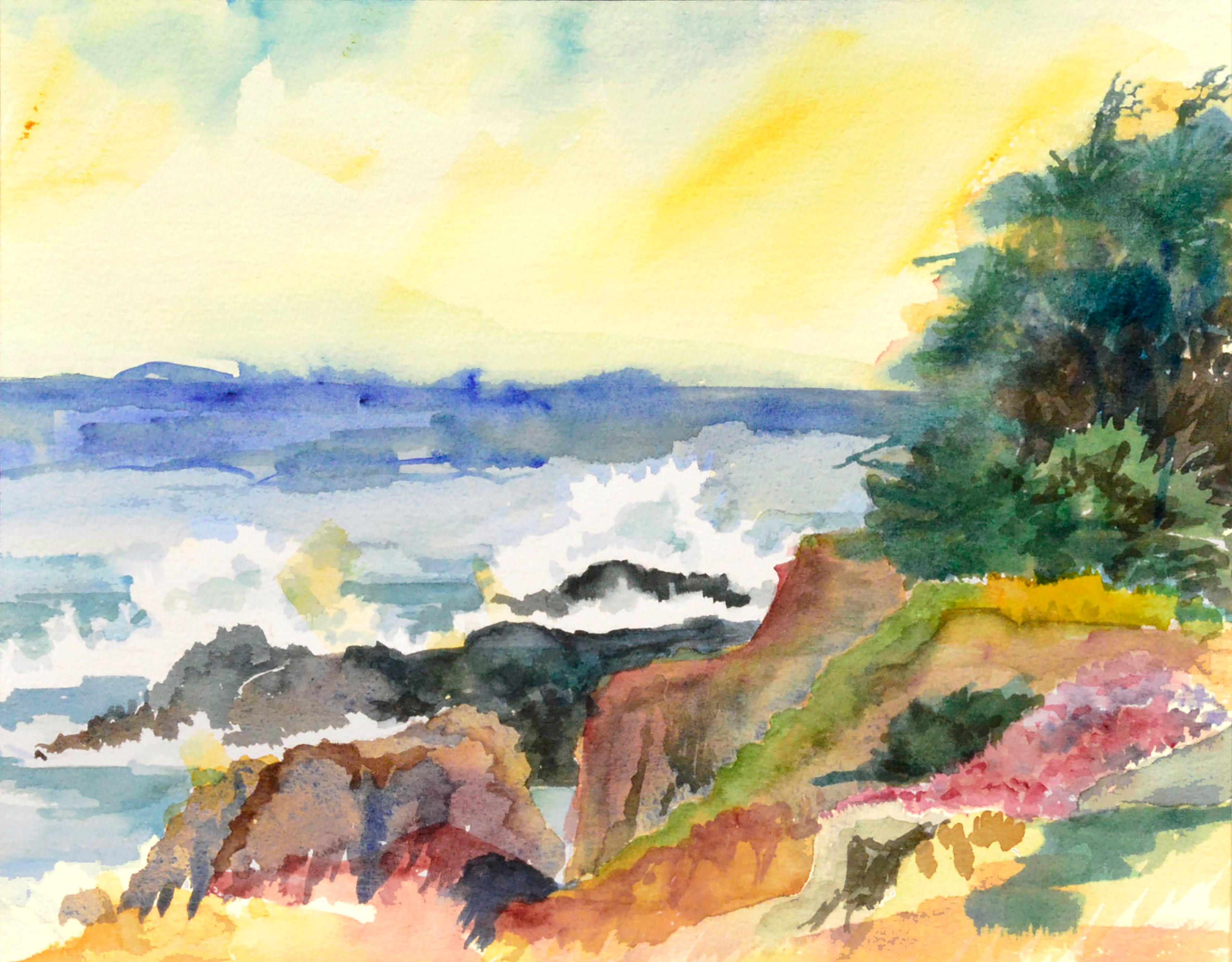 Pacific Coast Watercolor Landscape - Painting by Unknown
