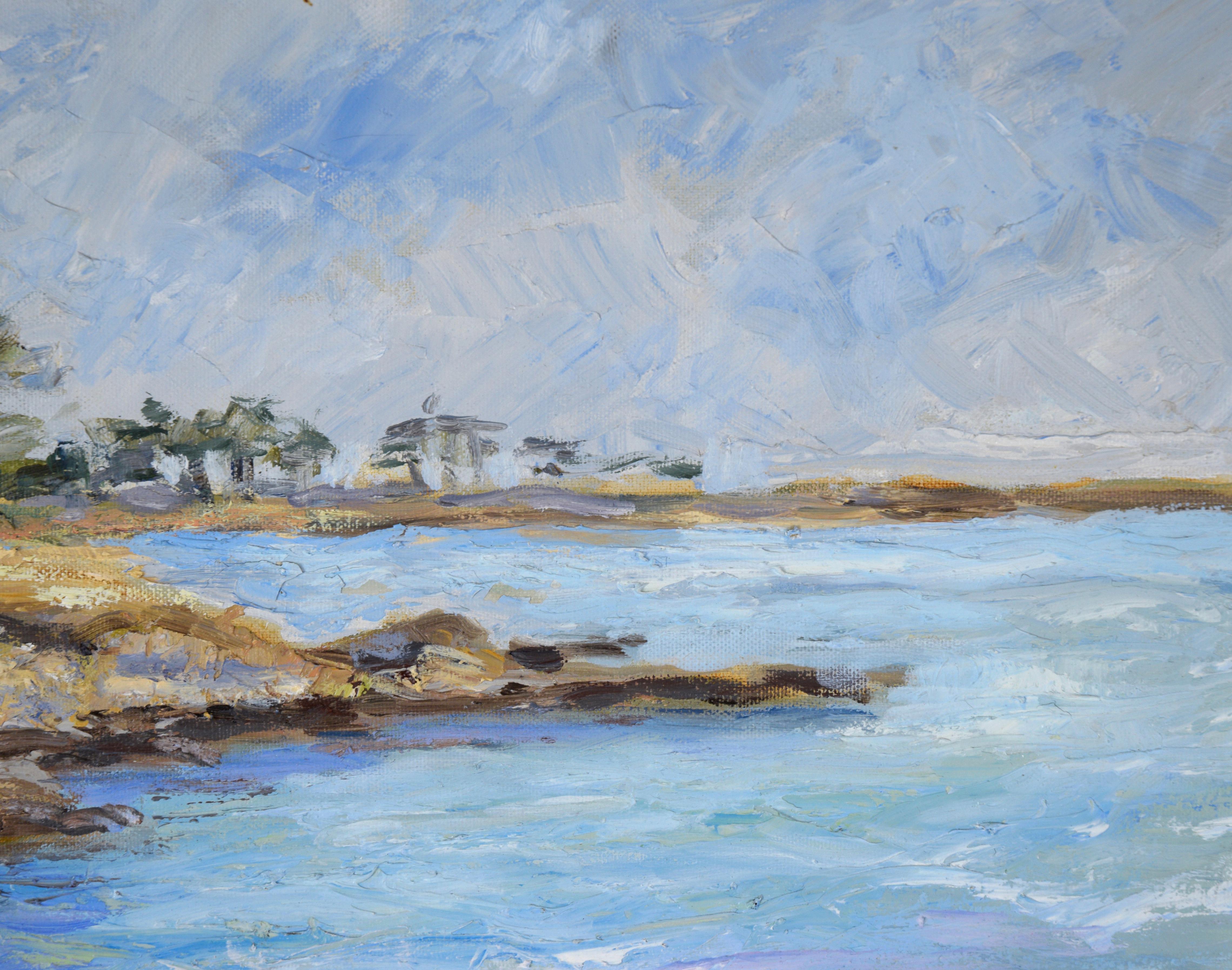 Pacific Grove - Coastal Seascape in Oil on Canvas - Gray Landscape Painting by Unknown