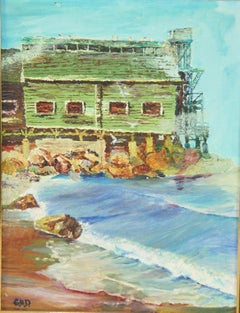Pacific Northwest Cannery By the Sea, Oil on Canvas, Framed, 1950s