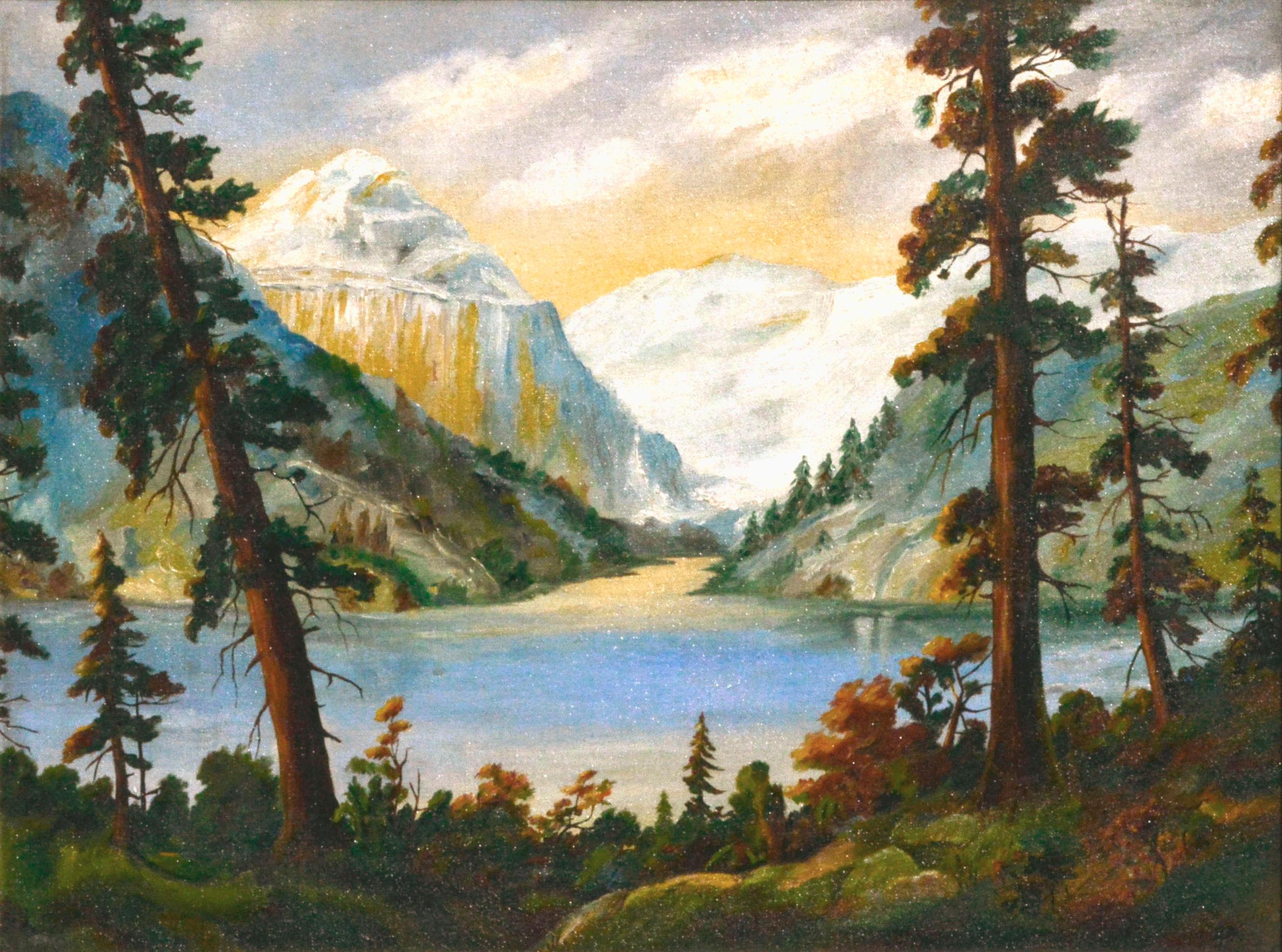 Pacific Northwest Landscape of Lake Louise in Banff National Park - Painting by Unknown
