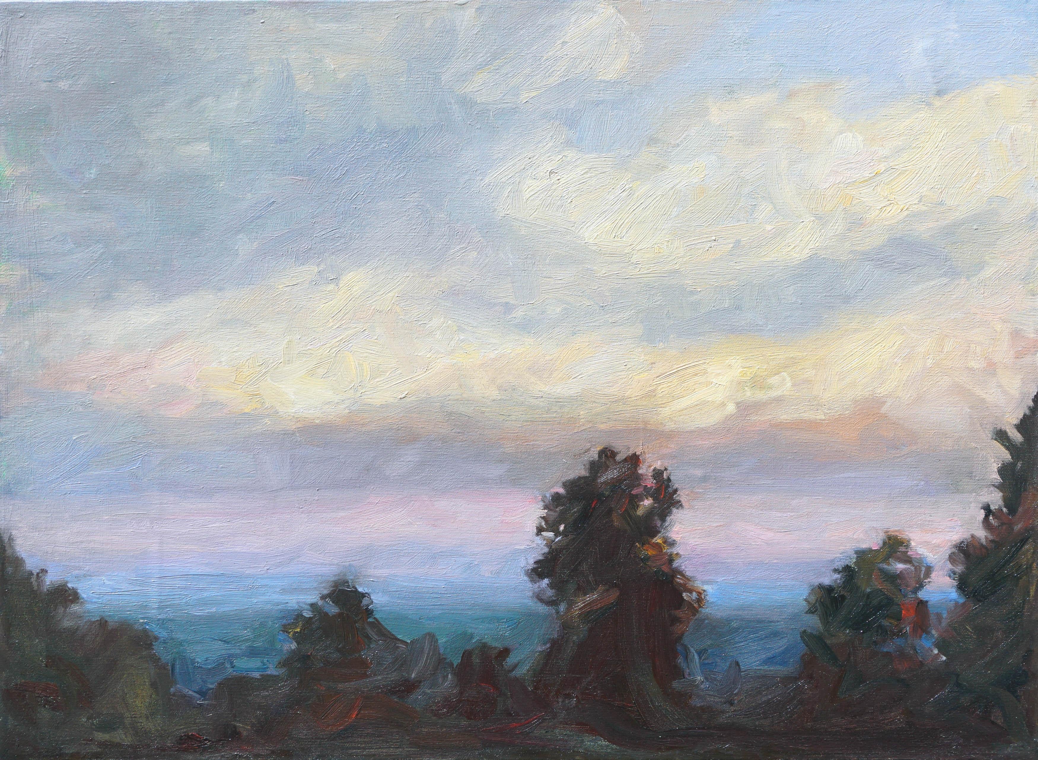 Unknown Landscape Painting - Santa Cruz Mountains at Twilight, Pacific Ocean View California Landscape