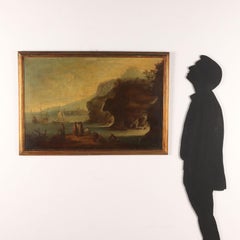 Paesaggio Marino con Figure, Oil on Canvas, 18th Century, Framed