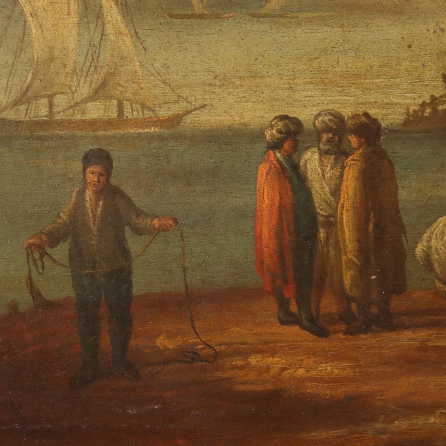 Seascape with Figures Oil on canvas '700  - Other Art Style Painting by Unknown