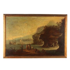 Paysage marin avec personnages Huile sur toile 18e siècle 