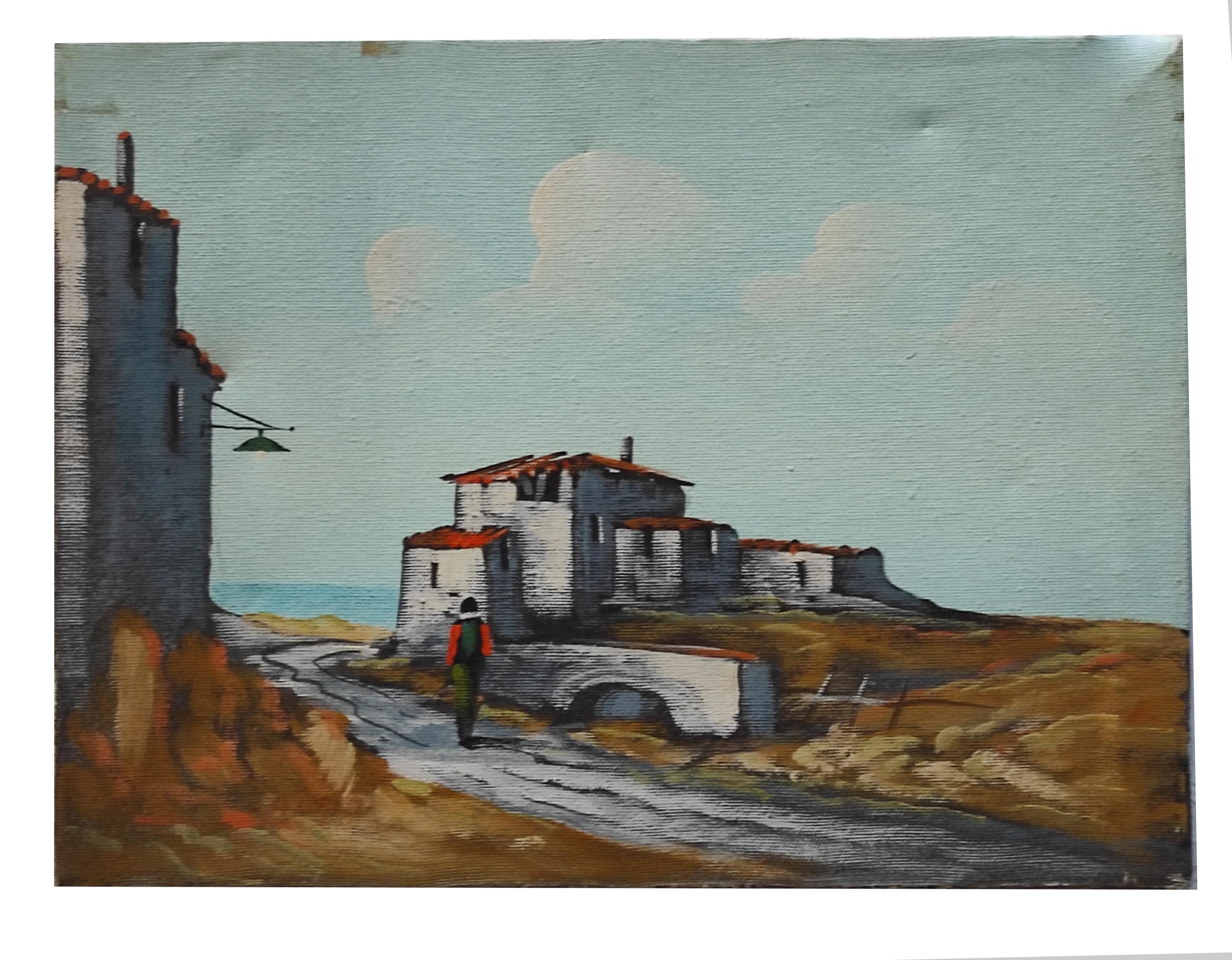 Unknown Landscape Painting – PAESAGGIO – Tecnica mista su tela, Firmato , 1970