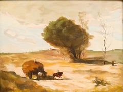 Pagis After Corot - Framed Early 20th Century Oil, A Small Wagon in the Dunes