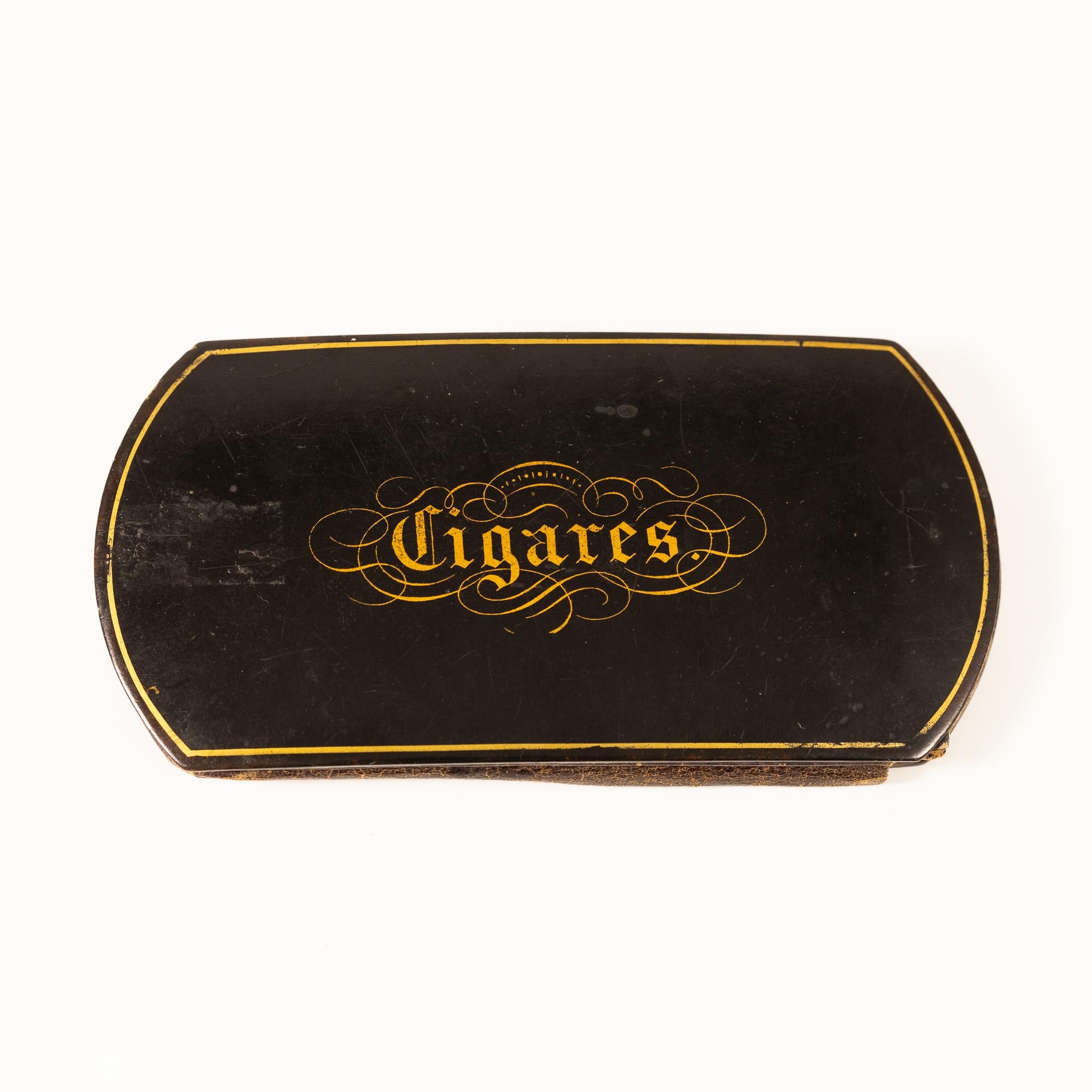 Antique English 1800's cigar case witha portrait of a woman painted on the front. On the back, it reads 