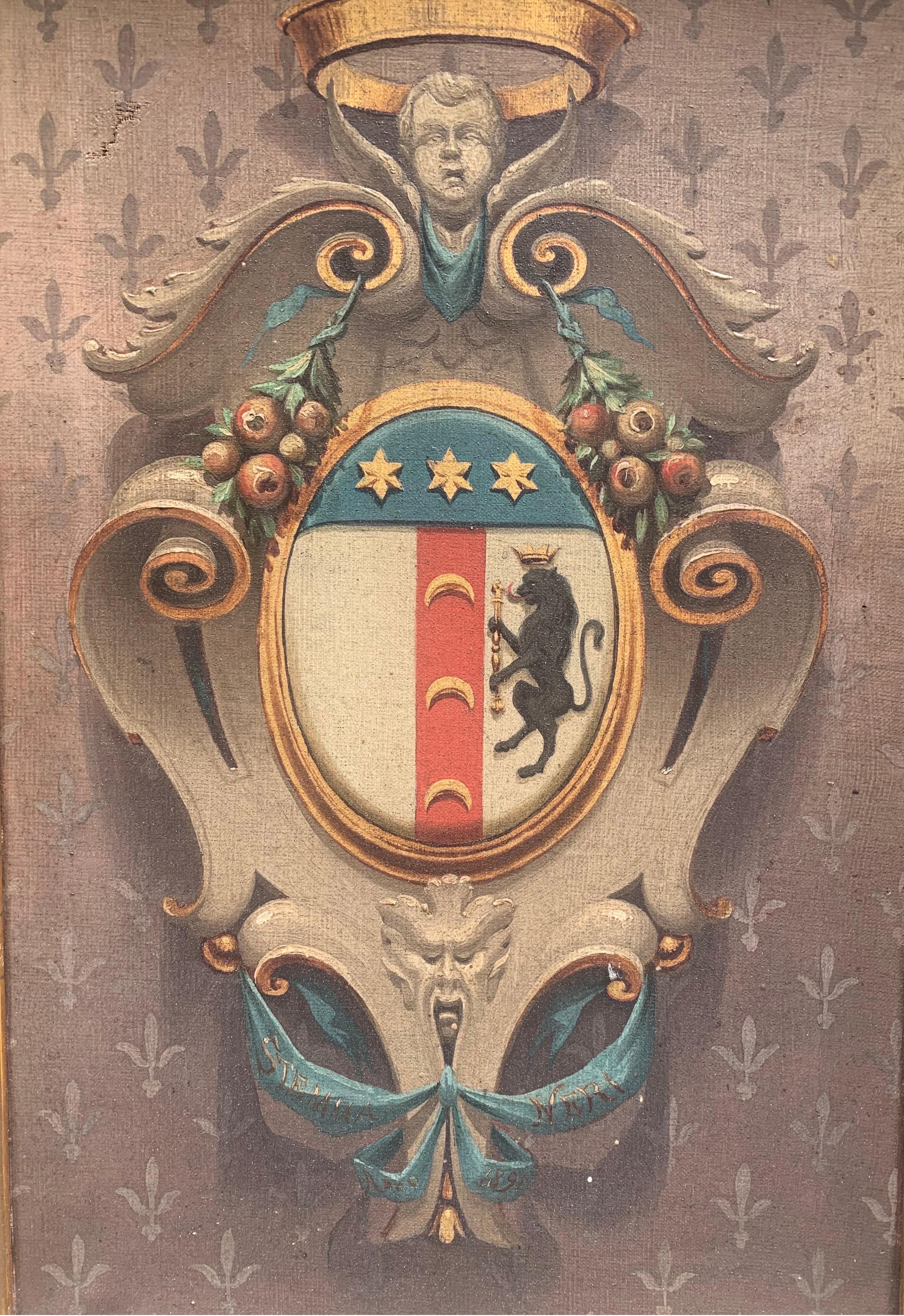 Painted  Coat Of Arms With The Neri Family. Year 1891. For Sale 3