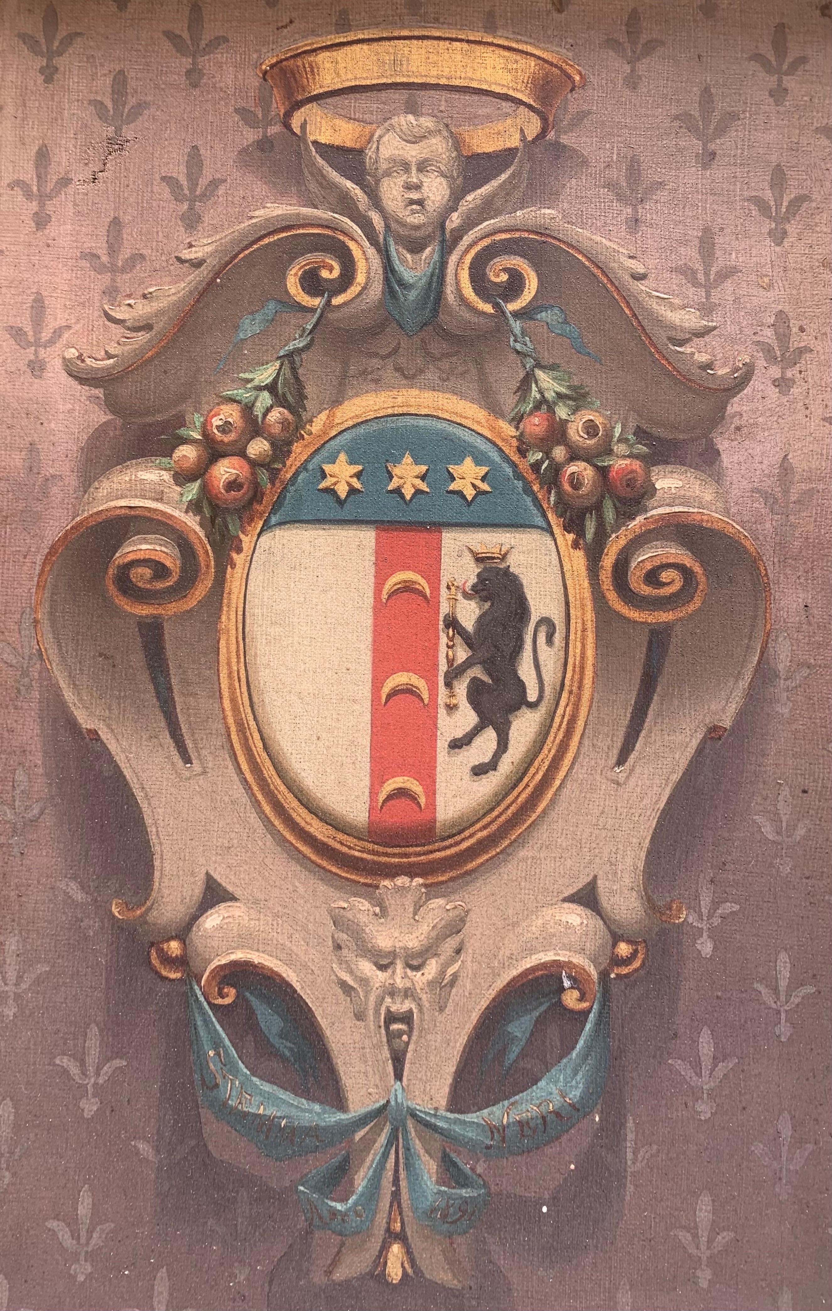 Painted  Coat Of Arms With The Neri Family. Year 1891.