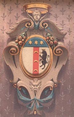 Antique Painted  Coat Of Arms With The Neri Family. Year 1891.
