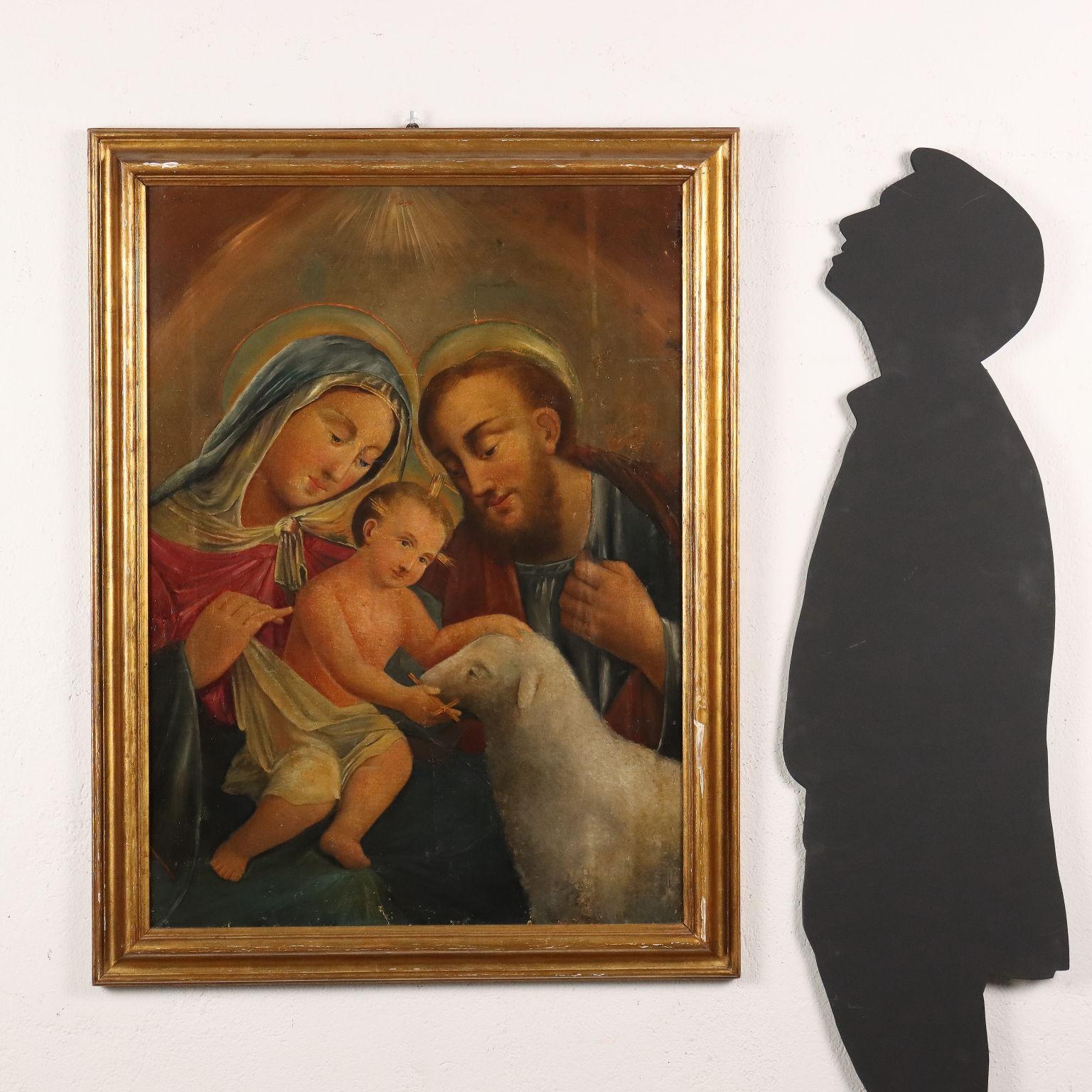 Painted with Holy Family, XIXth century - Painting by Unknown