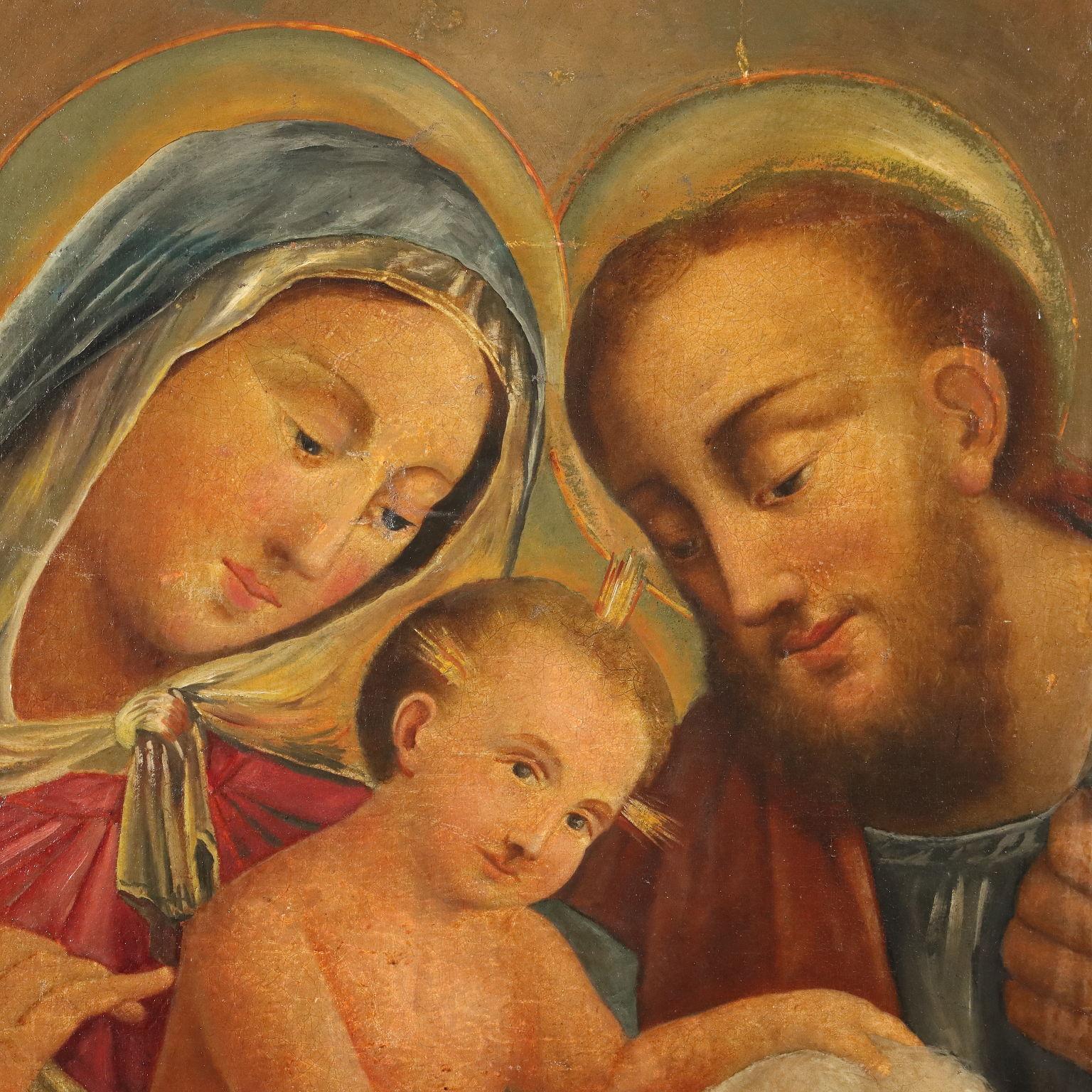 Painted with Holy Family, XIXth century - Other Art Style Painting by Unknown