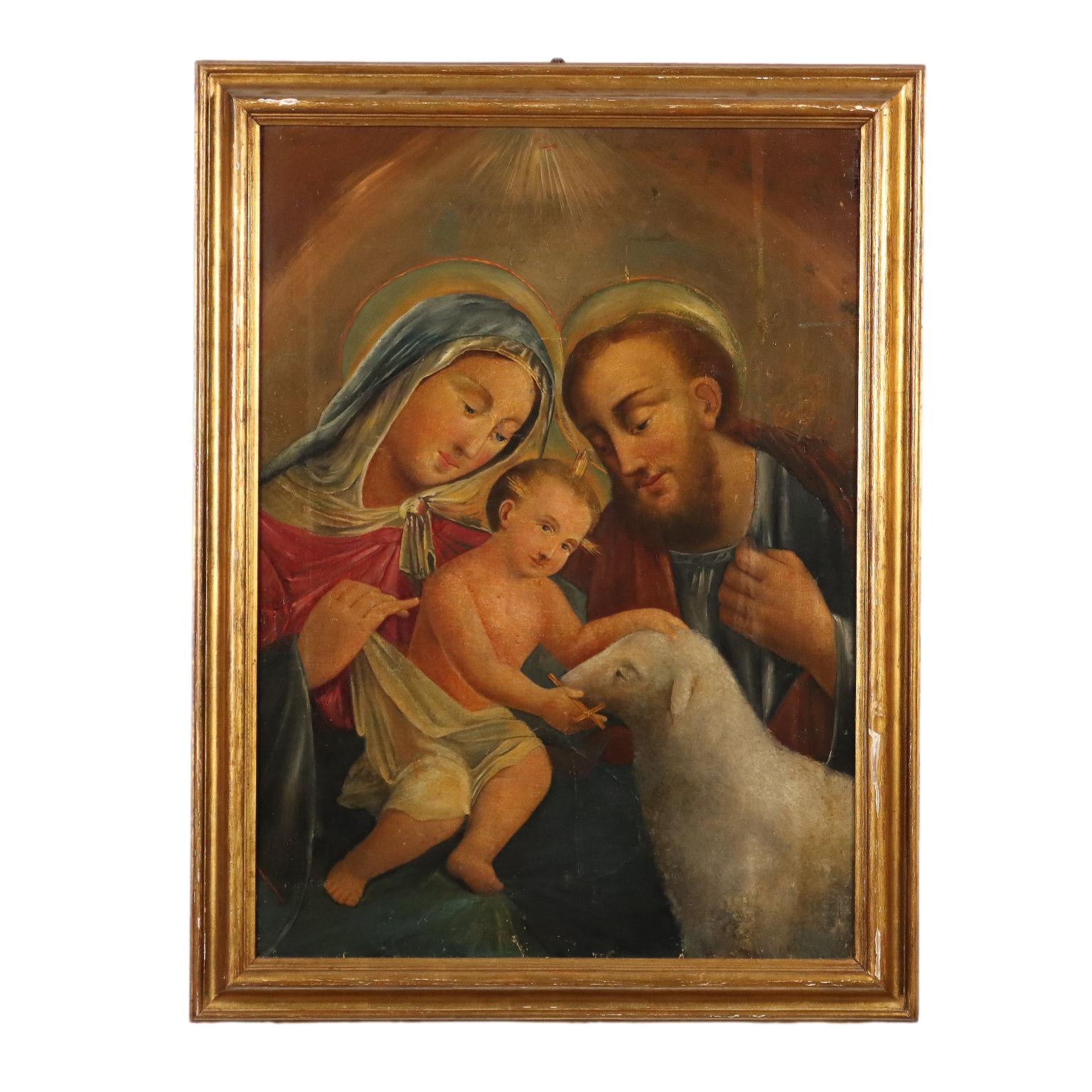 Unknown Figurative Painting – Gemälde mit Heiliger Familie, XIX. Jahrhundert