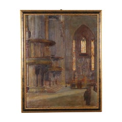 Vintage Painted with Interior of the Milan Cathedral, Early 1900