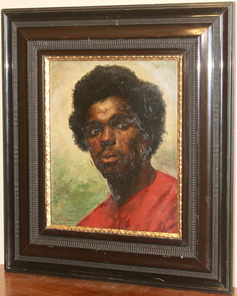 Painting, 19th Century, Portrait of an African Boy, signed, oil on canvas. - Brown Portrait Painting by Unknown