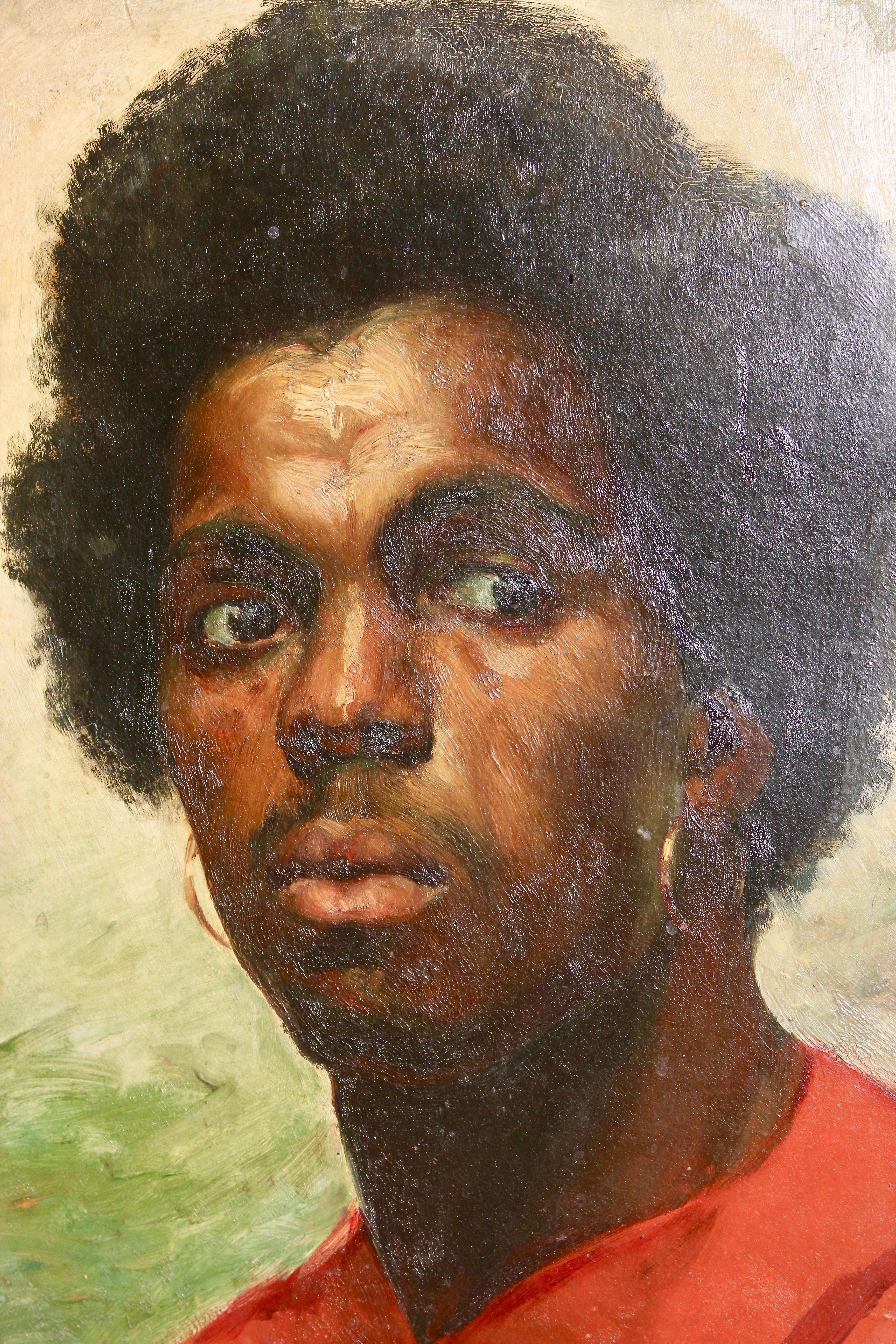 Painting, 19th Century, Portrait of an African Boy, signed, oil on canvas. - Brown Figurative Painting by Unknown