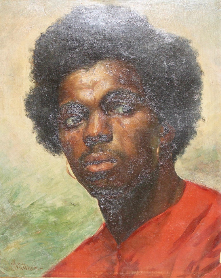 Unknown Portrait Painting - Painting, 19th Century, Portrait of an African Boy, signed, oil on canvas.