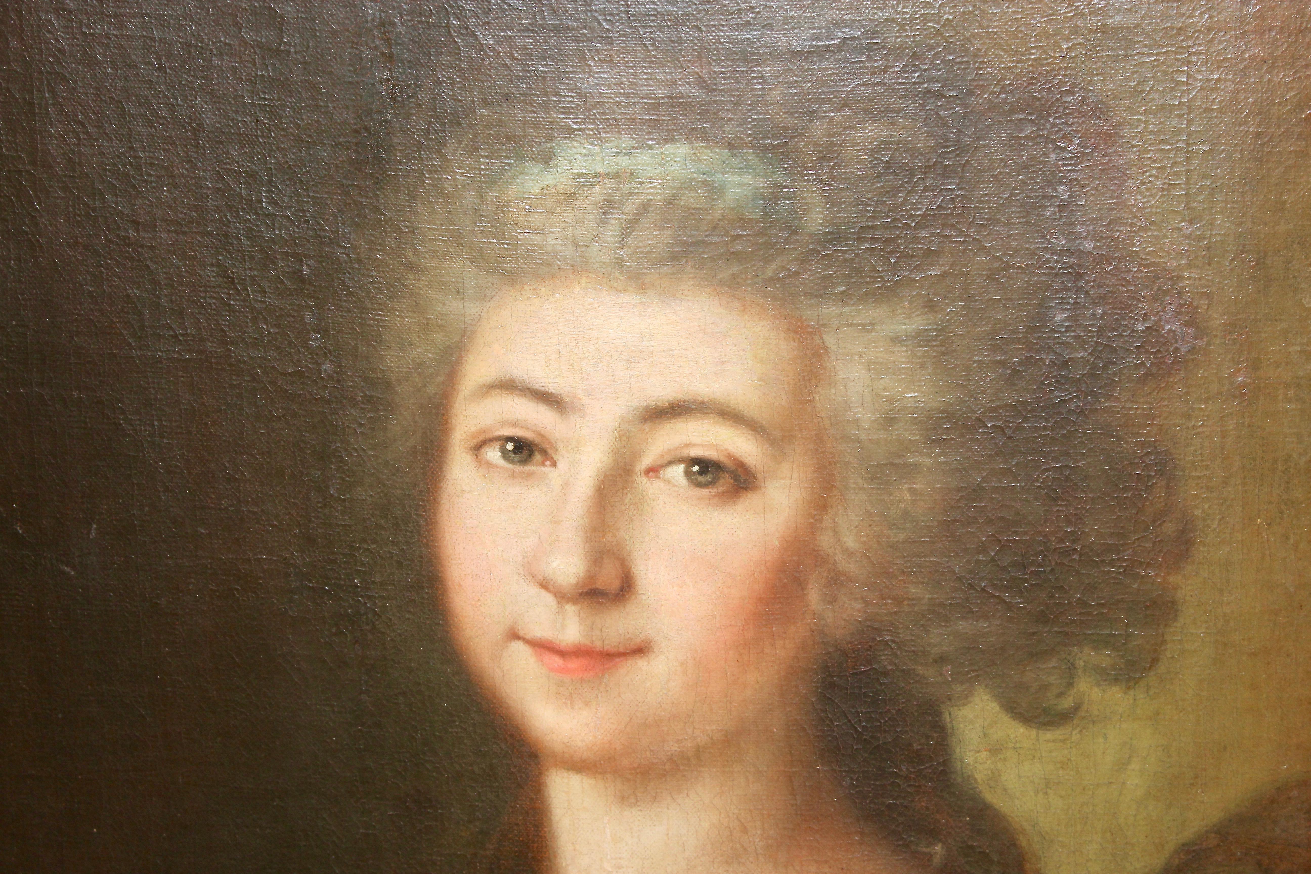 Pittura, XIX secolo, ritratto di donna, olio su tela. - Figurative Painting Marrone di Unknown