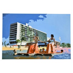 Pittura di spiaggia con biciclette ad acqua LES PEDALOS di Carole Grandgirard, Francia 2024.