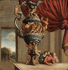 Antique Painting depicting a Monumental Garden Vase, by French artist Jean Le Pautre