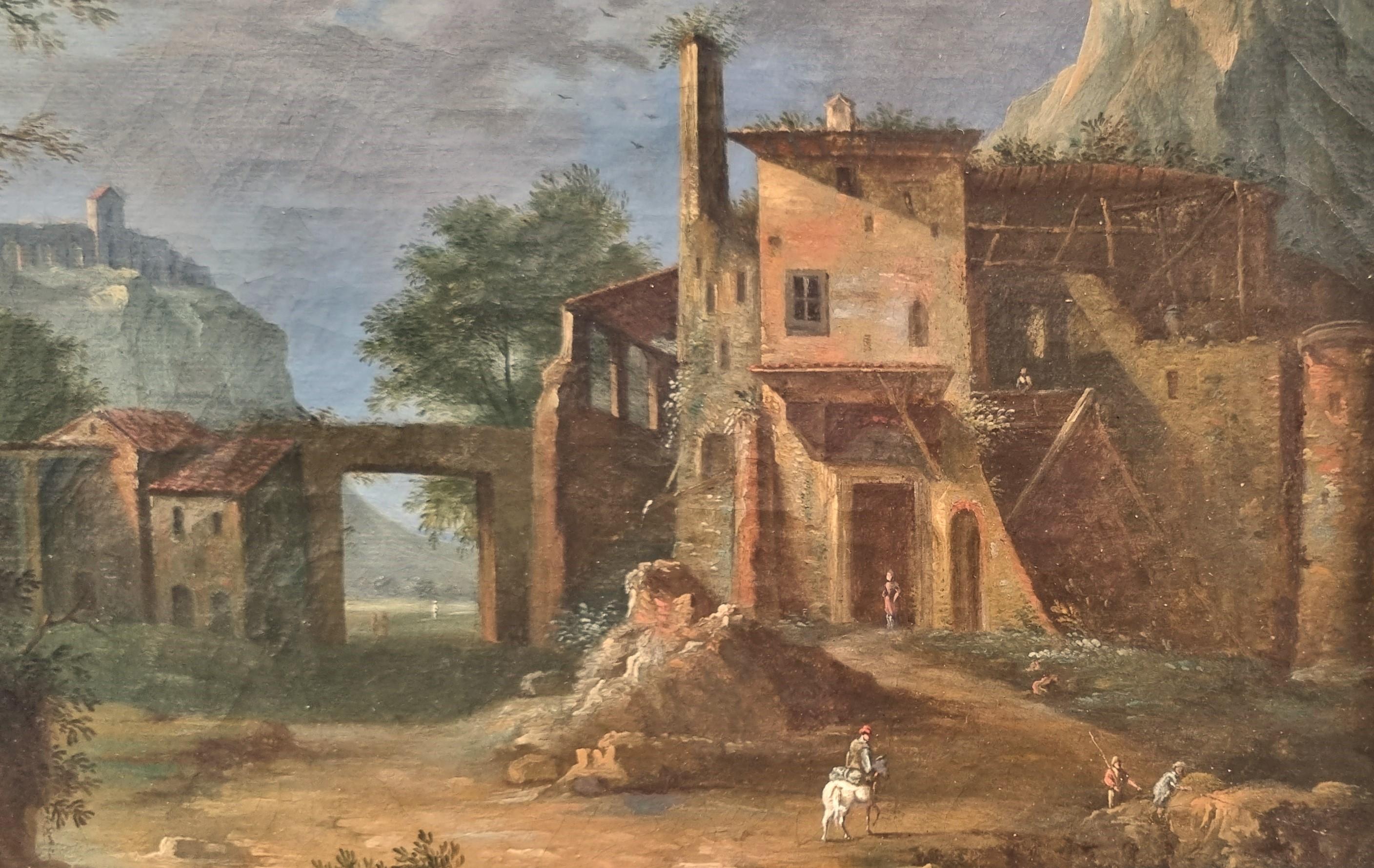 Pintura Paisaje clásico italiano 18ª ruina forteress Firmado - Painting Escuela italiana de Unknown